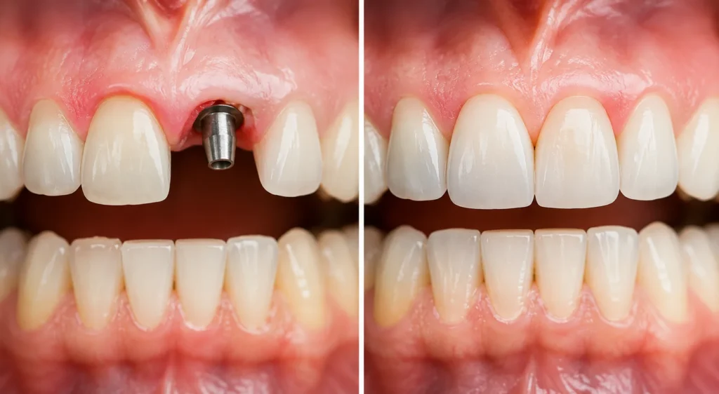 Clínica de implantes dentales en Colombia Conoce todo el proceso - Prótesis fija sobre implantes qué cambia antes y después de la rehabilitación - Be Dharma Medellín